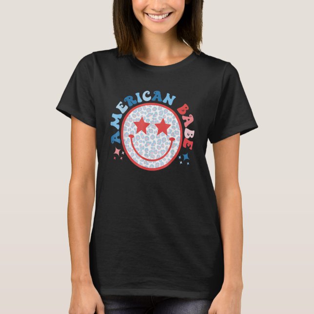 American Girls Babe Leopard Smile Face 4th of July T-Shirt (Vorderseite)