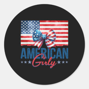 American Girly Happy 4. Juli Coquette Bow Amer Runder Aufkleber