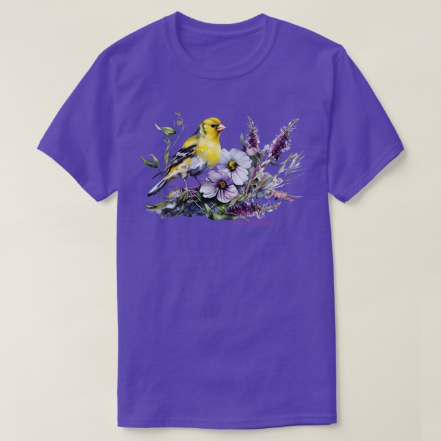 American Goldfinch Backyard Birds Lavender Garden T-Shirt (Design vorne)