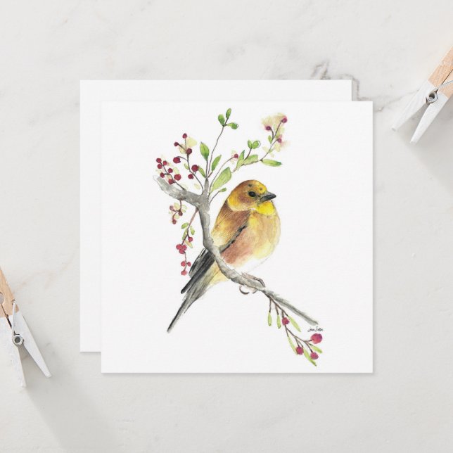 American Goldfinch Bird Berries Card Karte (Vorderseite/Rückseite Beispiel)