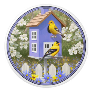 American Goldfinch Bird House Flower Garden Keramikknauf