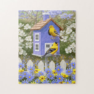 American Goldfinch Bird House Flower Garden Puzzle