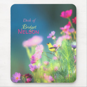 American Goldfinch Bird Pink Cosmos Blume Mousepad