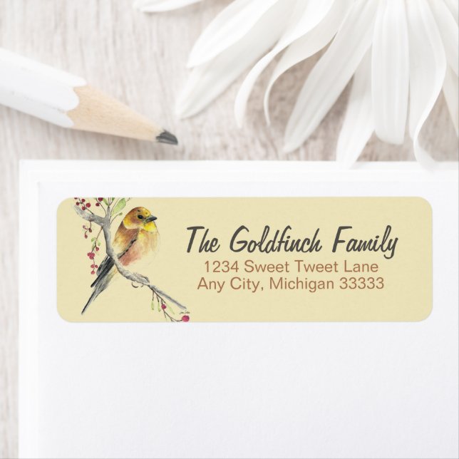 American Goldfinch Bird Watercolor Art Label (Insitu)
