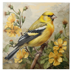 American Goldfinch Portrait, Gelb und Schwarz Fliese