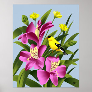 American Goldfinch und Alstroemeria Blume Art Poster