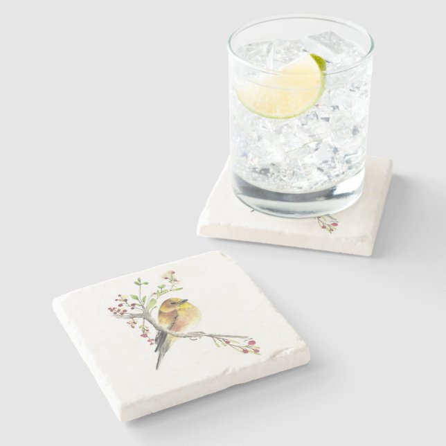American Goldfinch Watercolor Art Stone Untersetze Steinuntersetzer (Seitenansicht)
