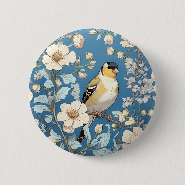 American Goldfinch William Morris Inspired Button (Vorderseite)