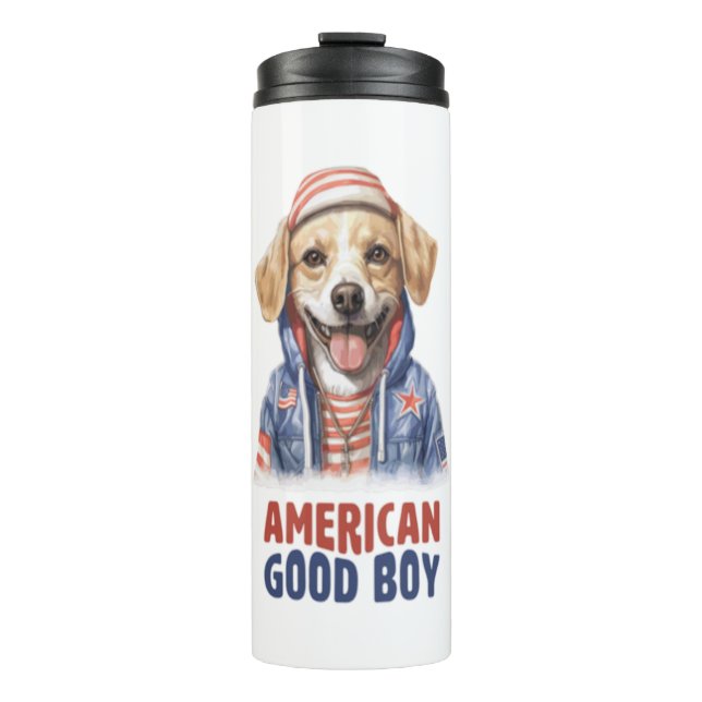 American GoodBoy Dog US Jacket im Juli Thermosbecher (Vorderseite)