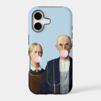 American Gothic bläst rosa Kaugummi
