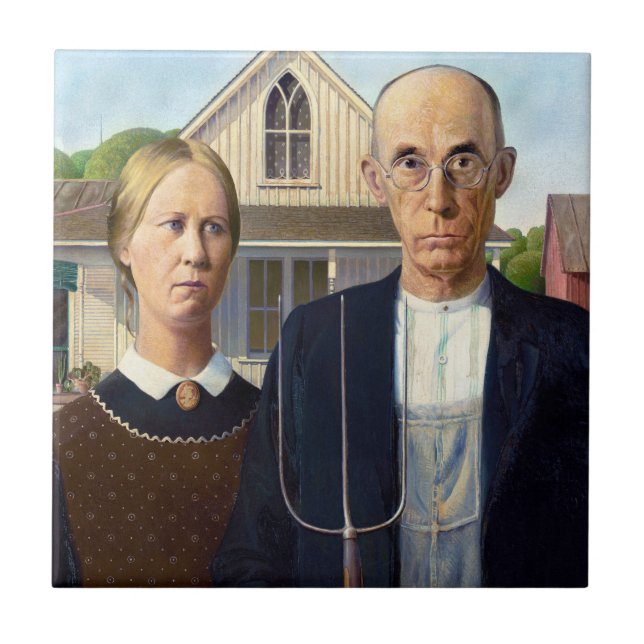 American Gothic Classic Painting Grant Wood Fliese (Vorderseite)