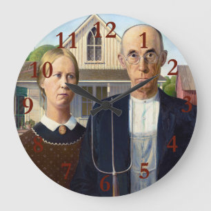 American Gothic Classic Painting Grant Wood Große Wanduhr