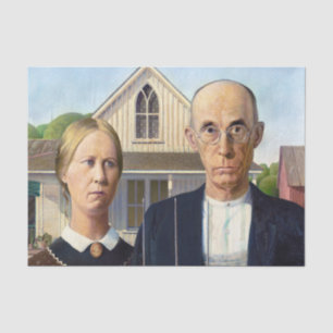 American Gothic Classic Painting Grant Wood Seidenpapier