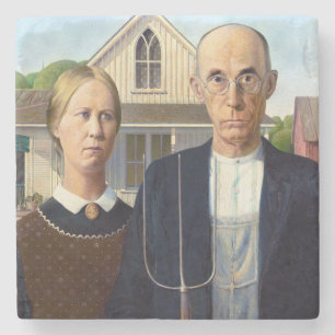 American Gothic Classic Painting Grant Wood Steinuntersetzer