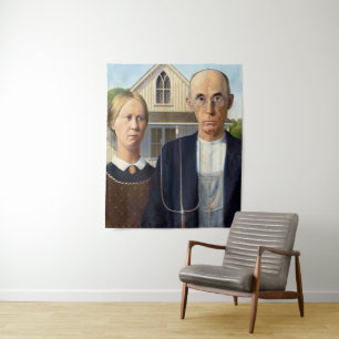 American Gothic Classic Painting Grant Wood Wandteppich