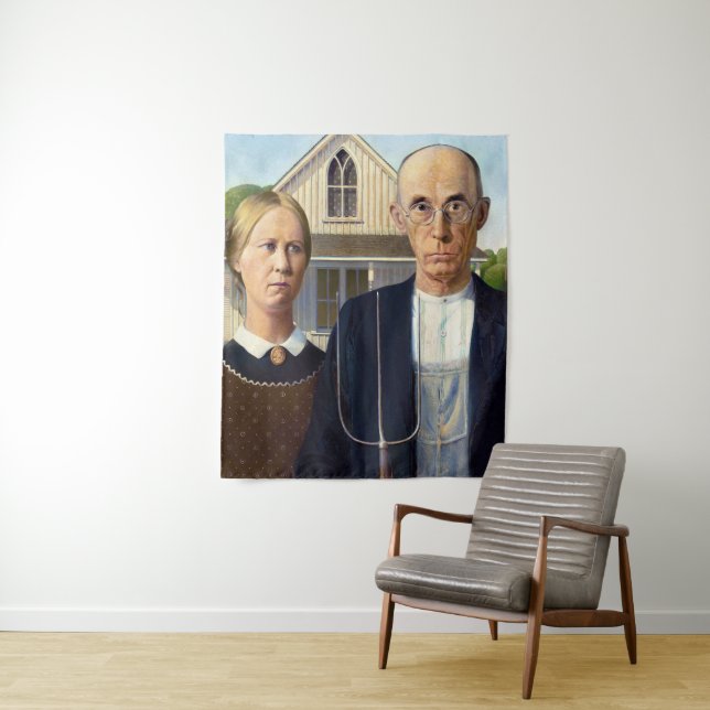 American Gothic Classic Painting Grant Wood Wandteppich (Beispiel)