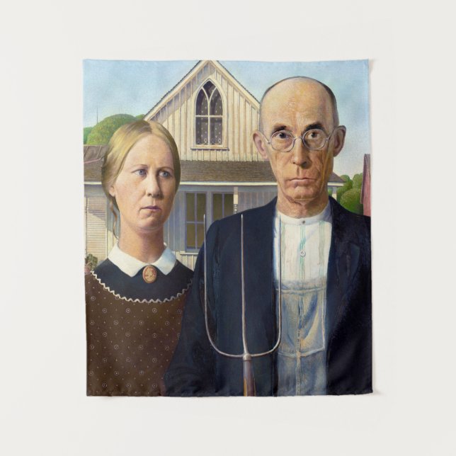 American Gothic Classic Painting Grant Wood Wandteppich (Vorderseite)