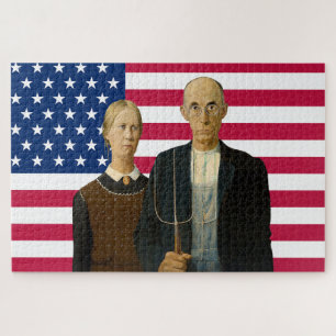 American Gothic Farmer USA Amerikanische Flagge   Puzzle