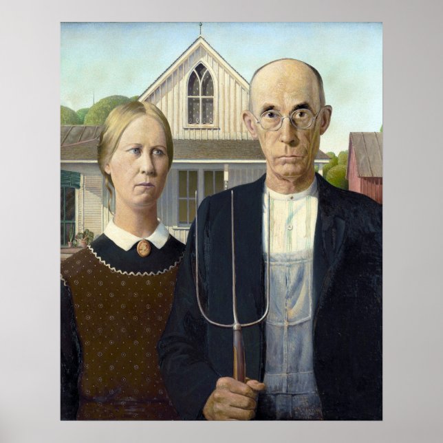 American Gothic - Grant Wood Canvas Print Poster (Vorne)