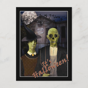 American Gothic Halloween Spuk Haus Postkarte