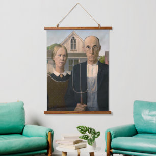 American Gothic: Landleben armer Farmer vom Land Wandteppich Mit Holzrahmen