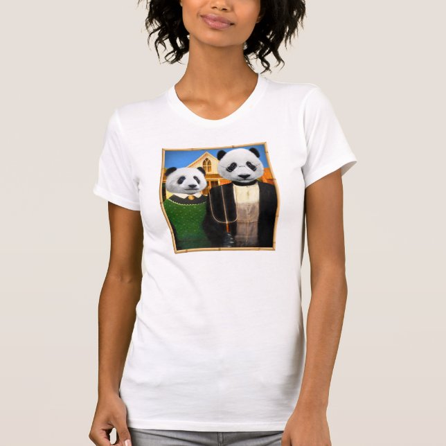 American Gothic Panda mit Bambusrahmen T-Shirt (Vorderseite)