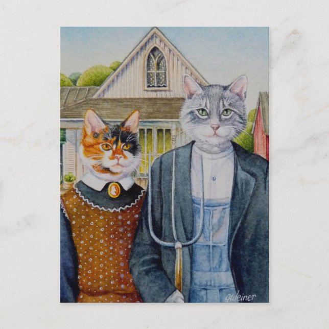 American Gothic Parody Malerei Wasserfarben Art Postkarte (Vorderseite)