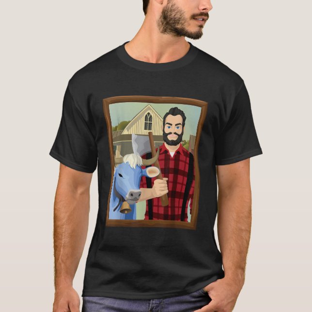 American Gothic Parody MN Paul Bunyan und Babe Blu T-Shirt (Vorderseite)