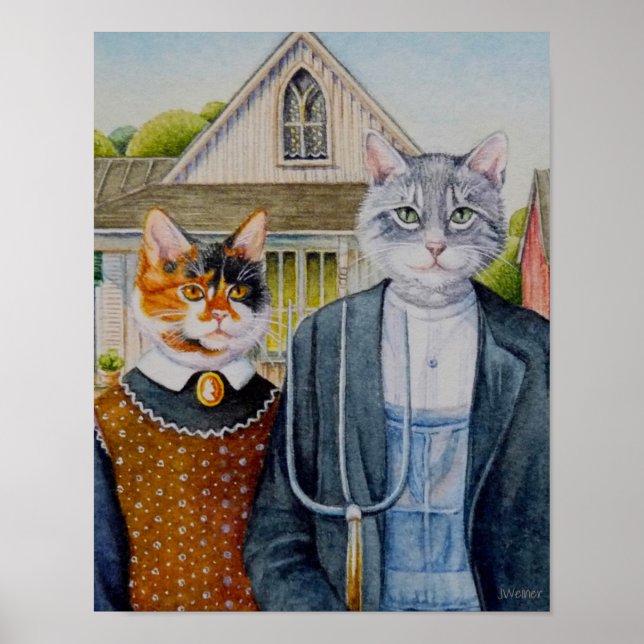American Gothic Parody Painting Watercolor 11x14 Poster (Vorne)
