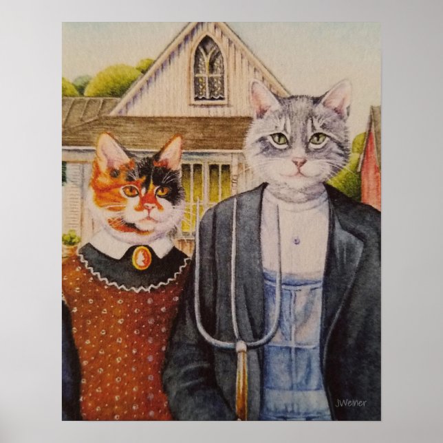 American Gothic Parody Painting Watercolor 16x20 Poster (Vorne)