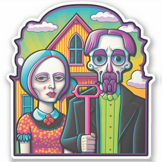 American Gothic Pop Art Aufkleber (Vorderseite)
