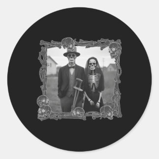 American Gothic Skelett Halloween Kostüm Runder Aufkleber