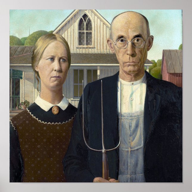 American Gothic von Grant DeVolson Wood Poster (Vorne)
