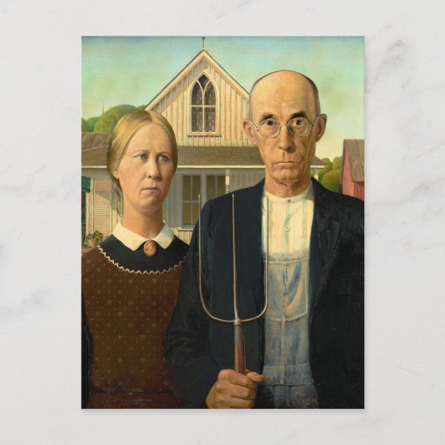 American Gothic von Grant Wood (1930) Postkarte (Vorderseite)