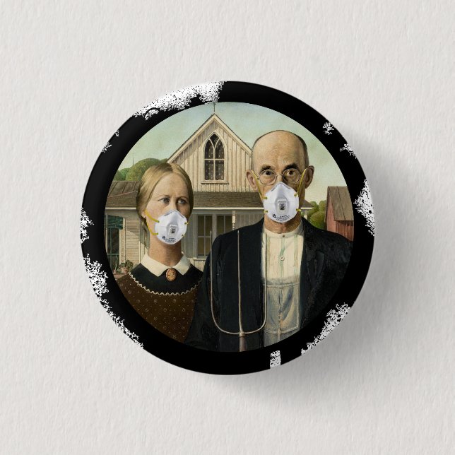 American Gothic Wearing Corona N95 Masken Button (Vorderseite)