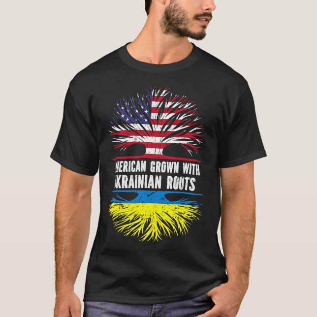 American Groots mit Roots USA Flag Ukraine T-Shirt (Vorderseite)