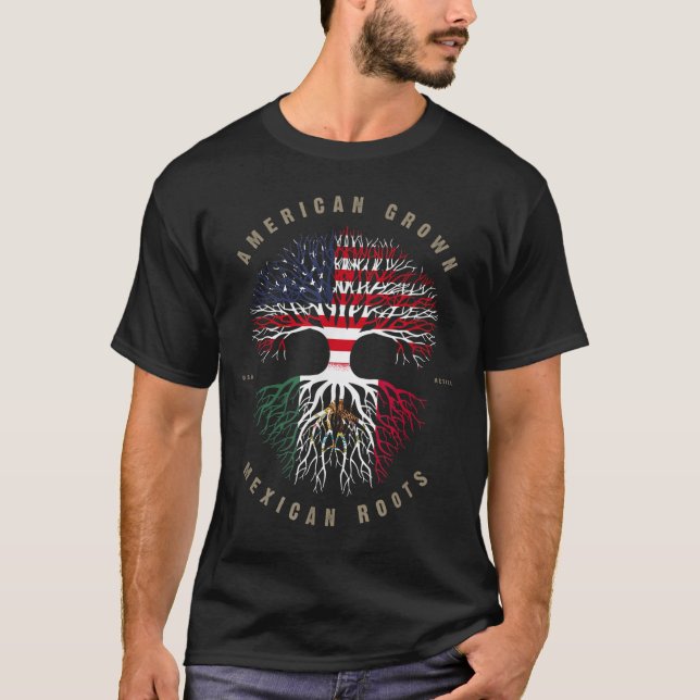 American Grove Mexican Roots Mexico Flag T-Shirt (Vorderseite)