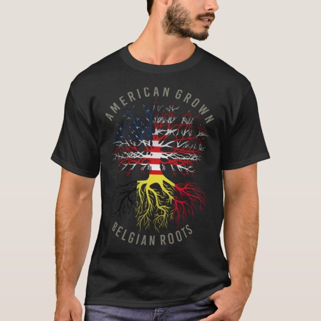 American Grown Belgium Roots USA Belgien Flagi Her T-Shirt (Vorderseite)