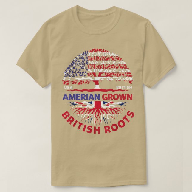 American Grown British Roots Britische Flagge - Fl T-Shirt (Design vorne)