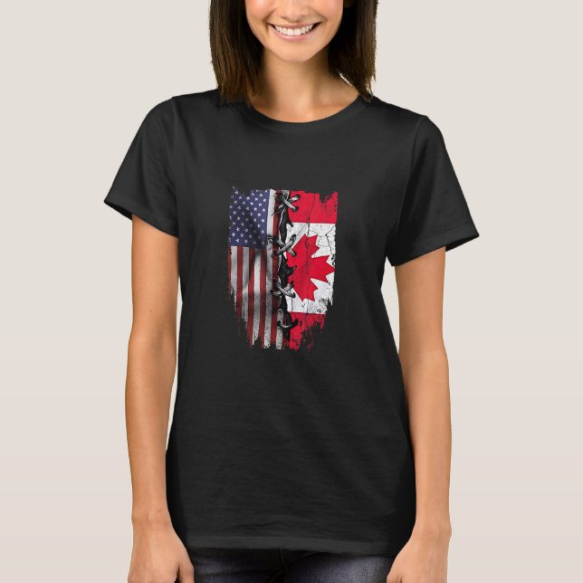 American Grown Canadian Roots USA Canada Flag T-Shirt (Vorderseite)