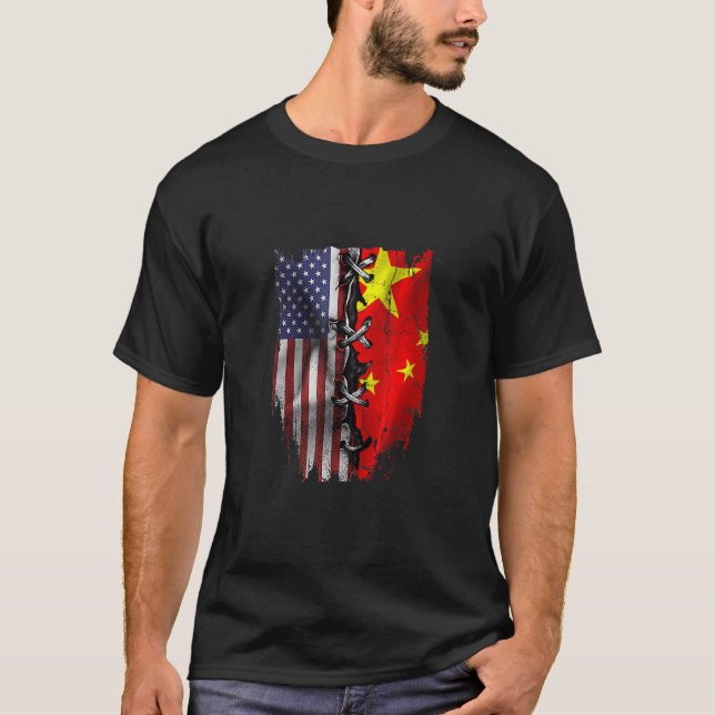 American Grown Chinese Roots USA China Flag T-Shirt (Vorderseite)