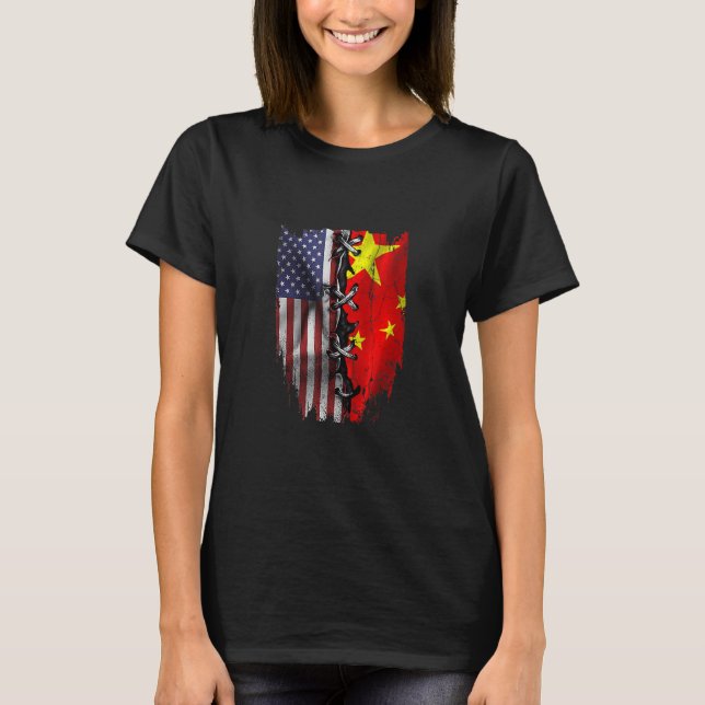 American Grown Chinese Roots USA China Flag T-Shirt (Vorderseite)