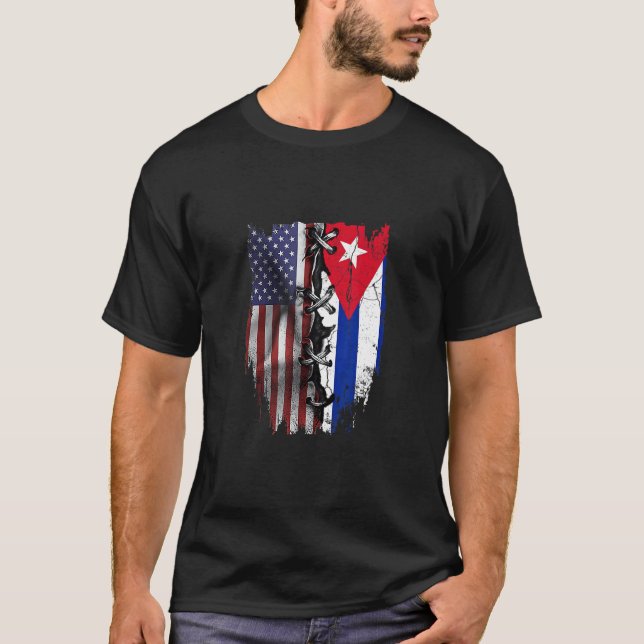 American Grown Cuban Roots USA Cuba Flag T-Shirt (Vorderseite)