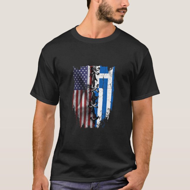 American Grown Greek Roots USA Greece Flag T-Shirt (Vorderseite)