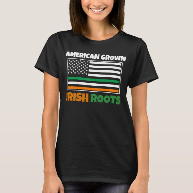 American Grown Irish Roots Flag St Pattys Day Par T-Shirt (Vorderseite)