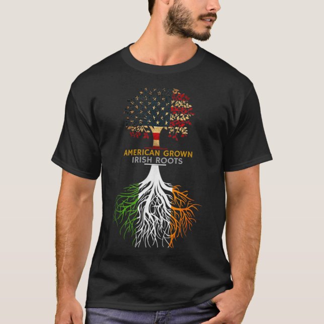American Grown Irish Roots Ireland And Usa Flags  T-Shirt (Vorderseite)