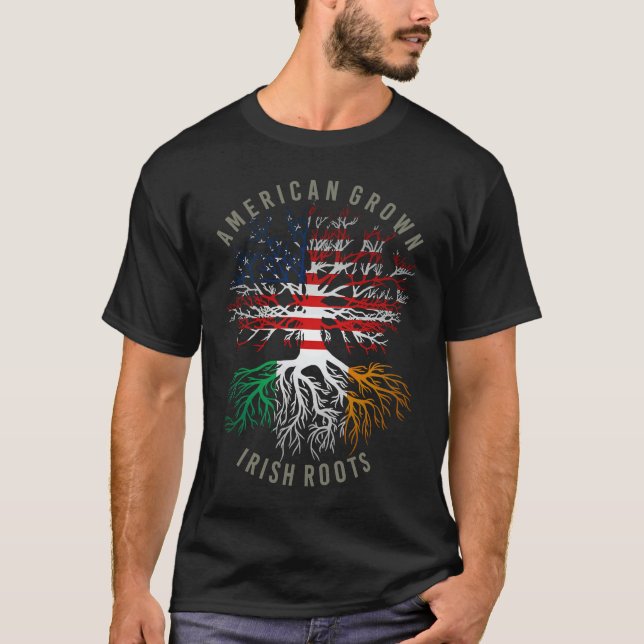 American Grown Irish Roots USA Ireland Flag Herita T-Shirt (Vorderseite)