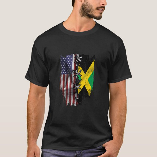 American Grown Jamaican Roots USA Jamaica Flag T-Shirt (Vorderseite)