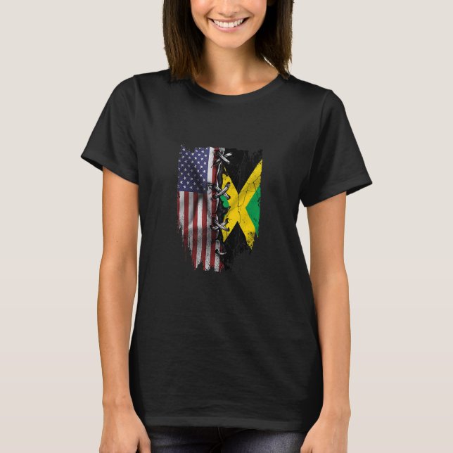 American Grown Jamaican Roots USA Jamaica Flag T-Shirt (Vorderseite)