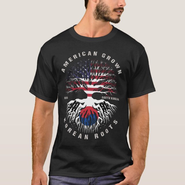 American Grown Korean Roots Südkoreanische Flagge  T-Shirt (Vorderseite)